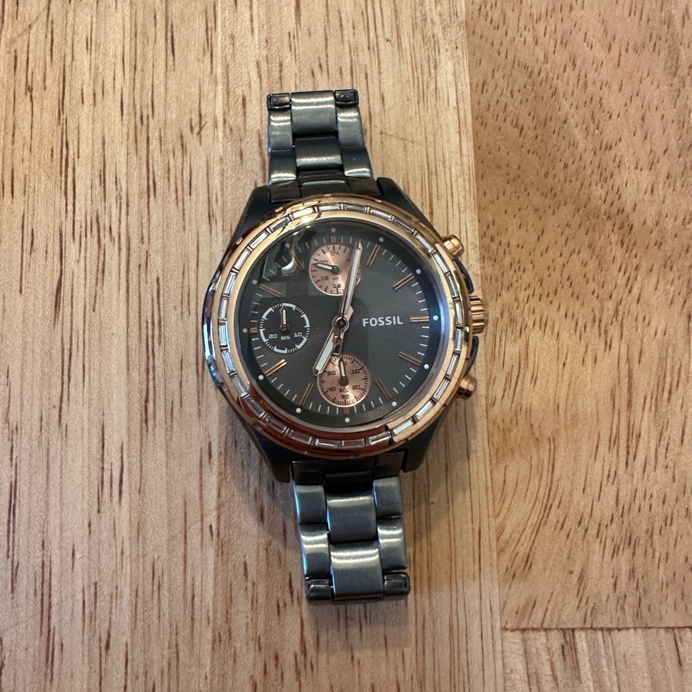 Fossil rose gold & graphite watch